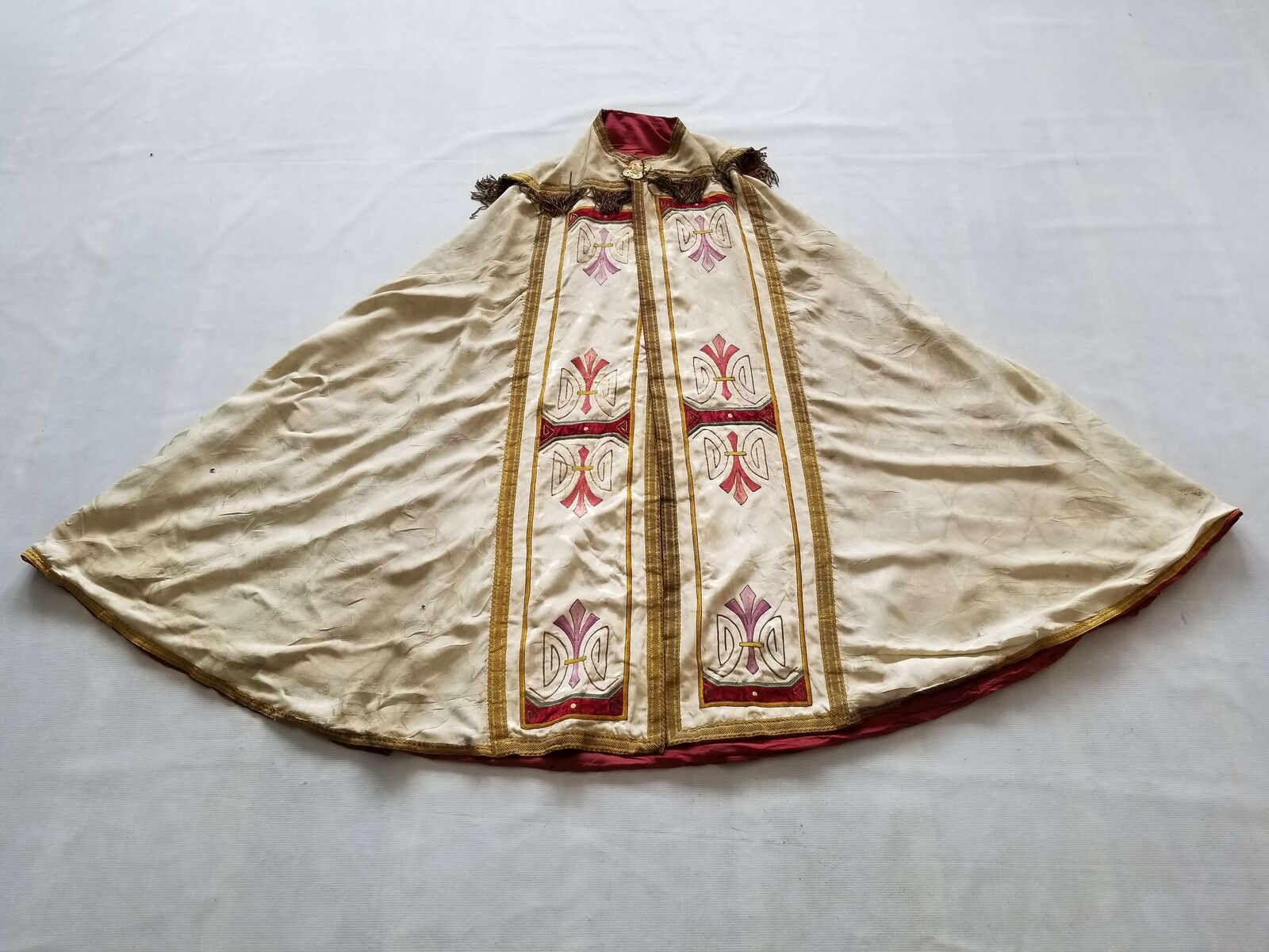 Antique 19thC French Hand Embroidery Church Priest Vestment Cape 198x133cm