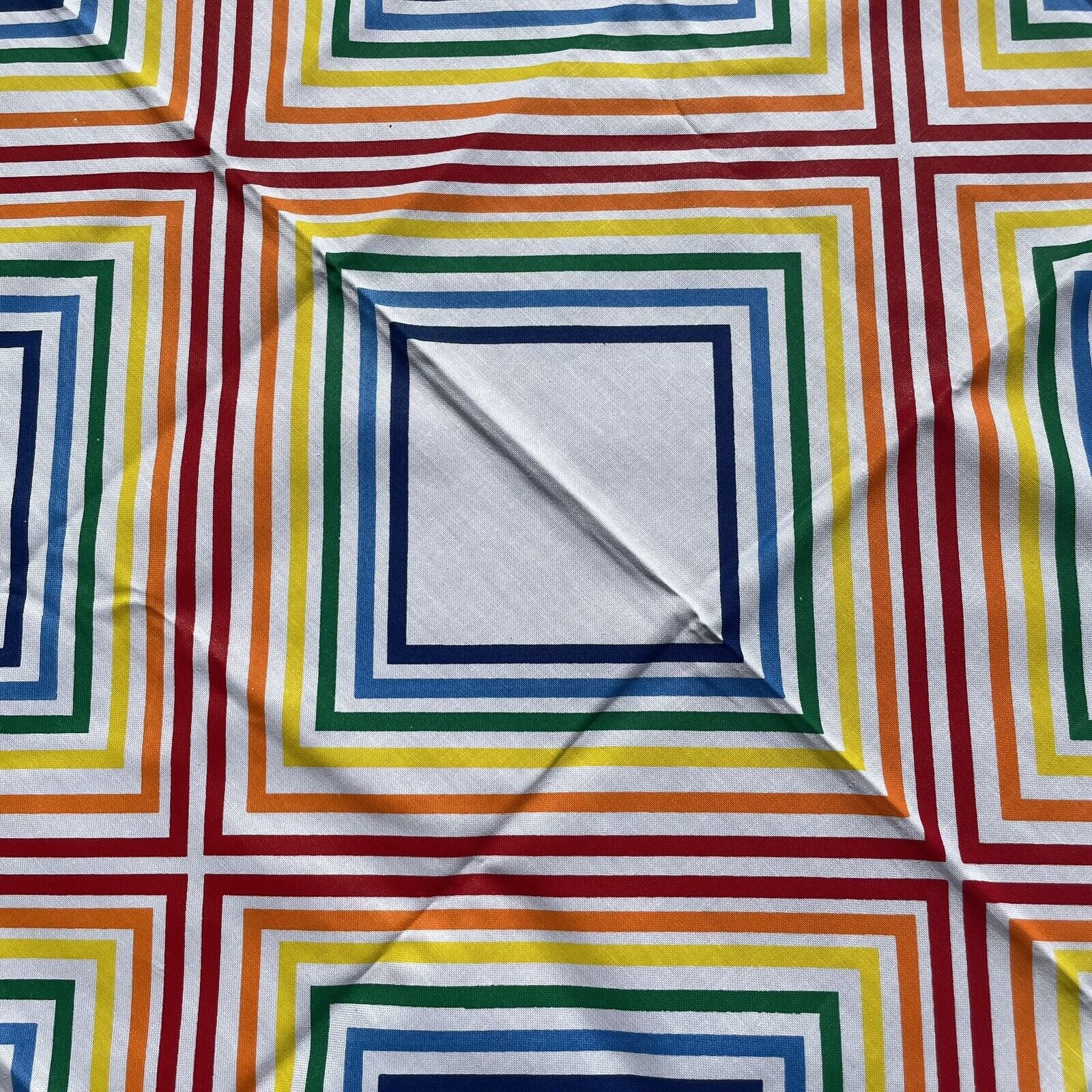 Vintage 80s Vera Neumann Equation Rainbow Stripe Tablecloth 52 inch Square Pride