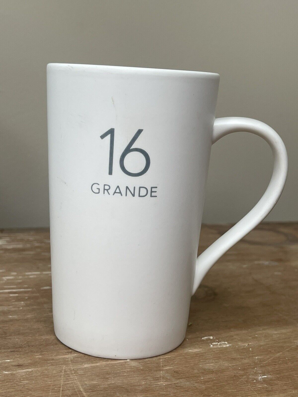 *Starbucks Coffee 2011 White Ceramic Gray Letters 16 Grande Ounces Mug Cup 16 oz