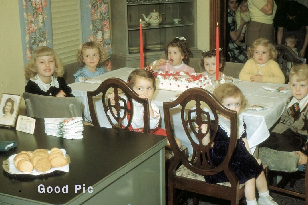 #WE14 - Vintage 35mm Slide Photo- Cake- Birthday- Girls- 1962