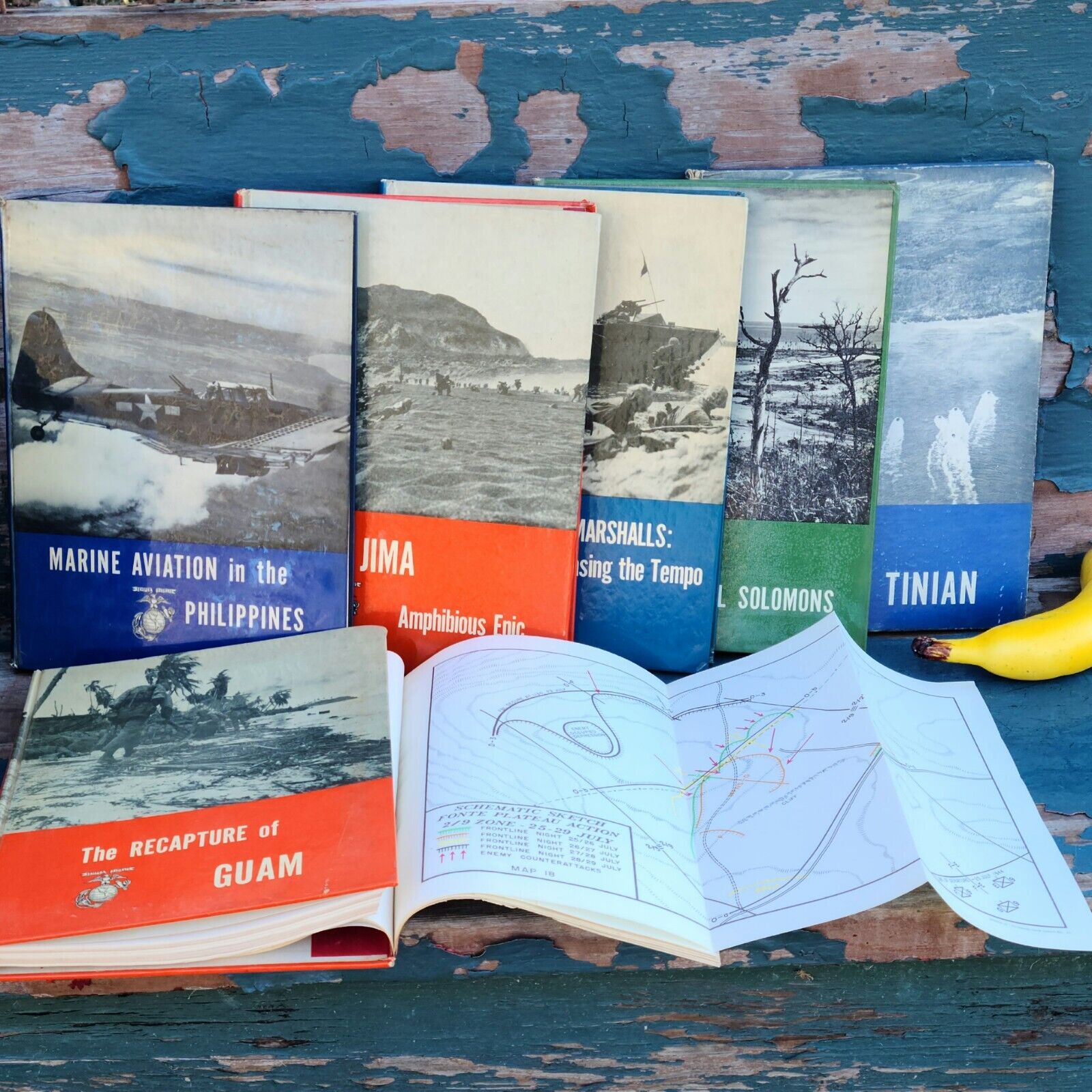 USMC Official Printed Pacific Campaign Hardback Books set of 6 w Iwo Jima, Guam