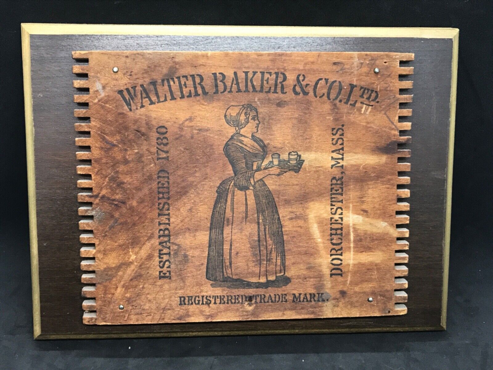 Vintage Walter Baker & Co. Wood Display Board