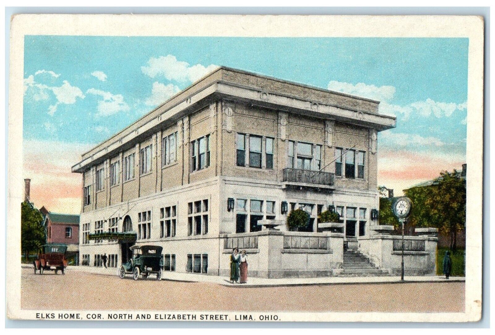 c1920 Elks Home North Elizabeth Street Exterior Building Lima Ohio OH Postcard