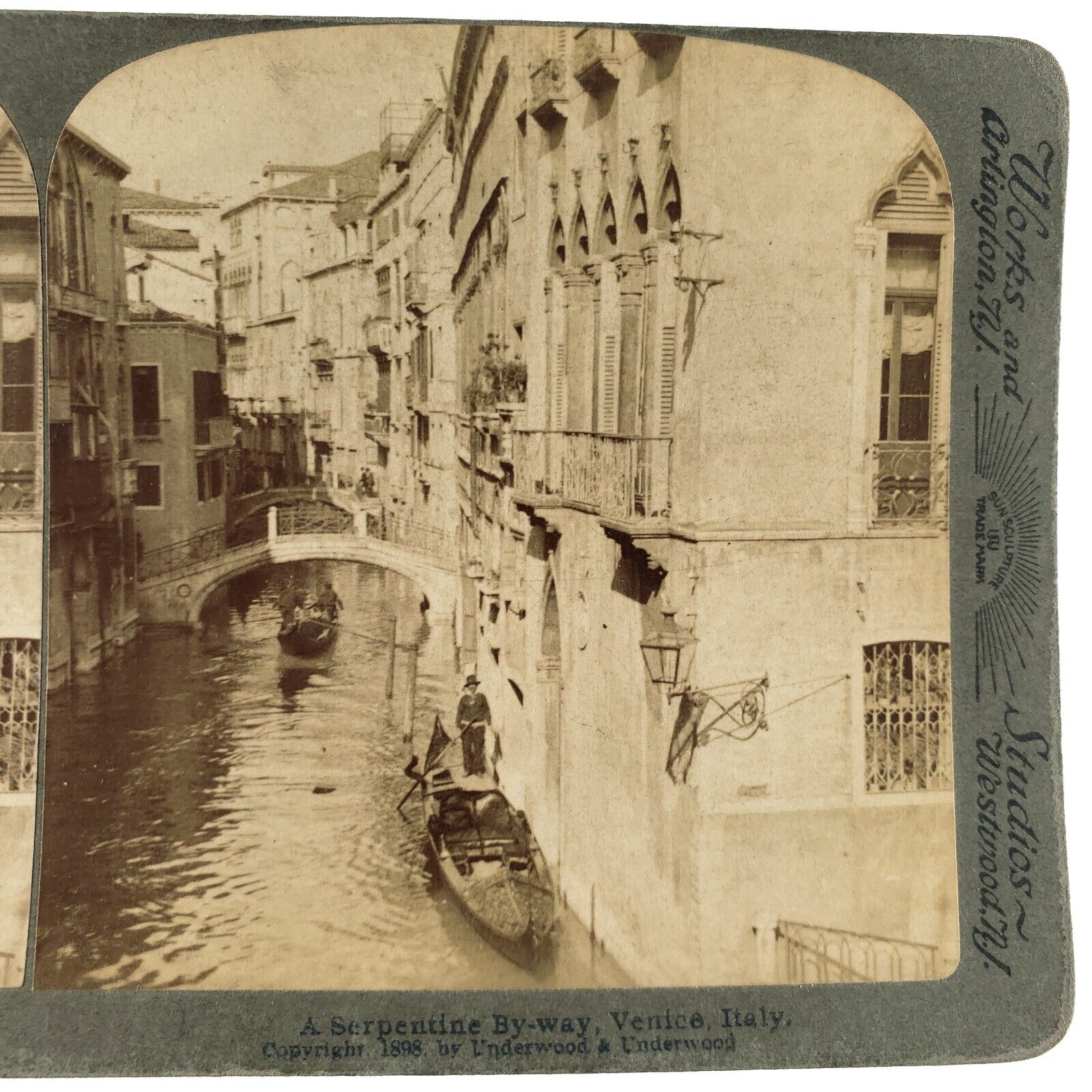 Venice Italy Canal Gondola Stereoview c1898 Bridge Boats Italian Photo A2061