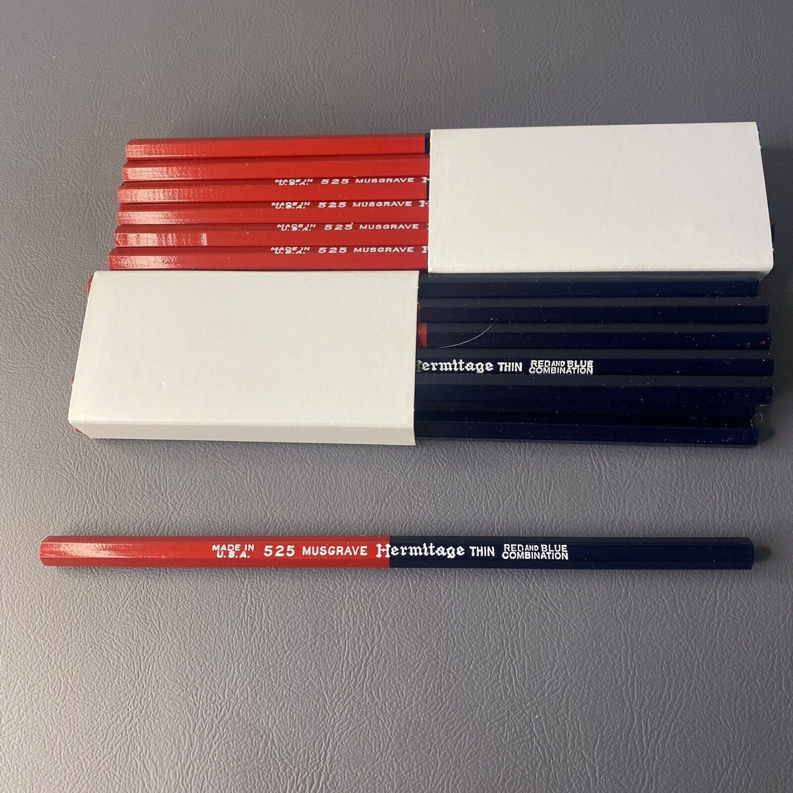 24 Pc Red and Blue Combination Pencils Musgrave Hermitage 525 Thin Made In U.S.A
