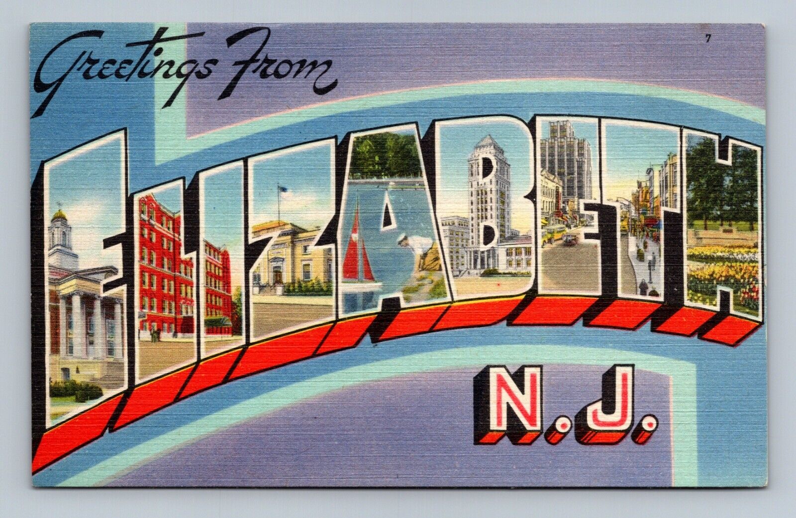 Large Letter Greetings From Elizabeth New Jersey NJ Postcard