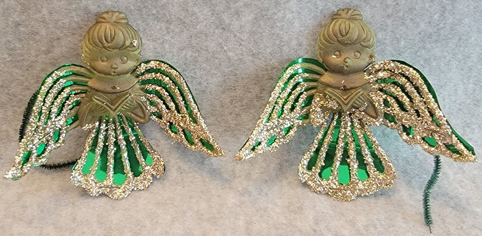 Vintage Christmas Plastic Foil Glitter Angel Pipe Cleaner Ornaments