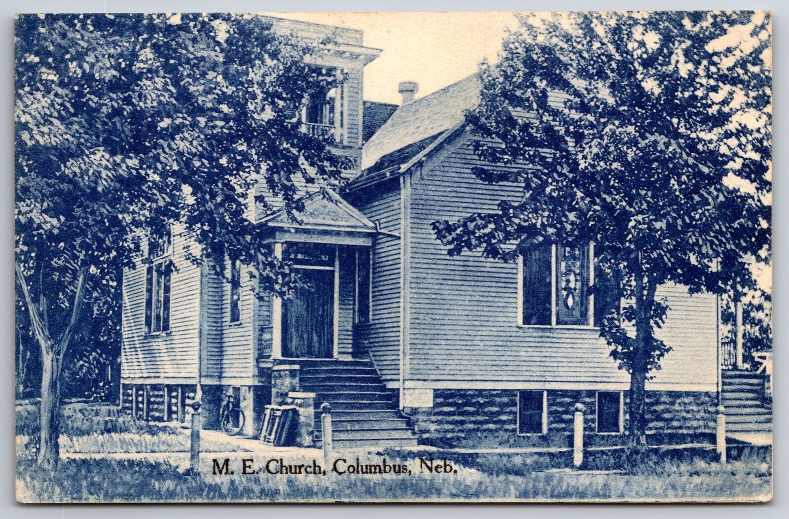 Columbus Nebraska~ME Methodist Episcopal Church~Bicycle~c1910 BW Postcard