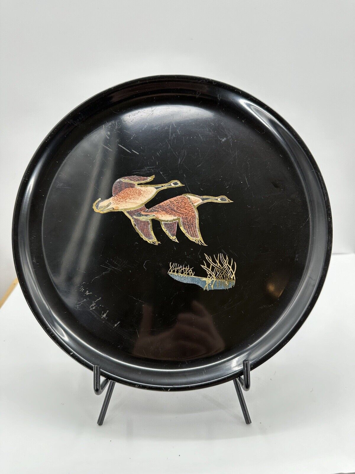 Vintage Couroc of Monterey Inlaid Flying Geese Serving Tray California SCRATCHED