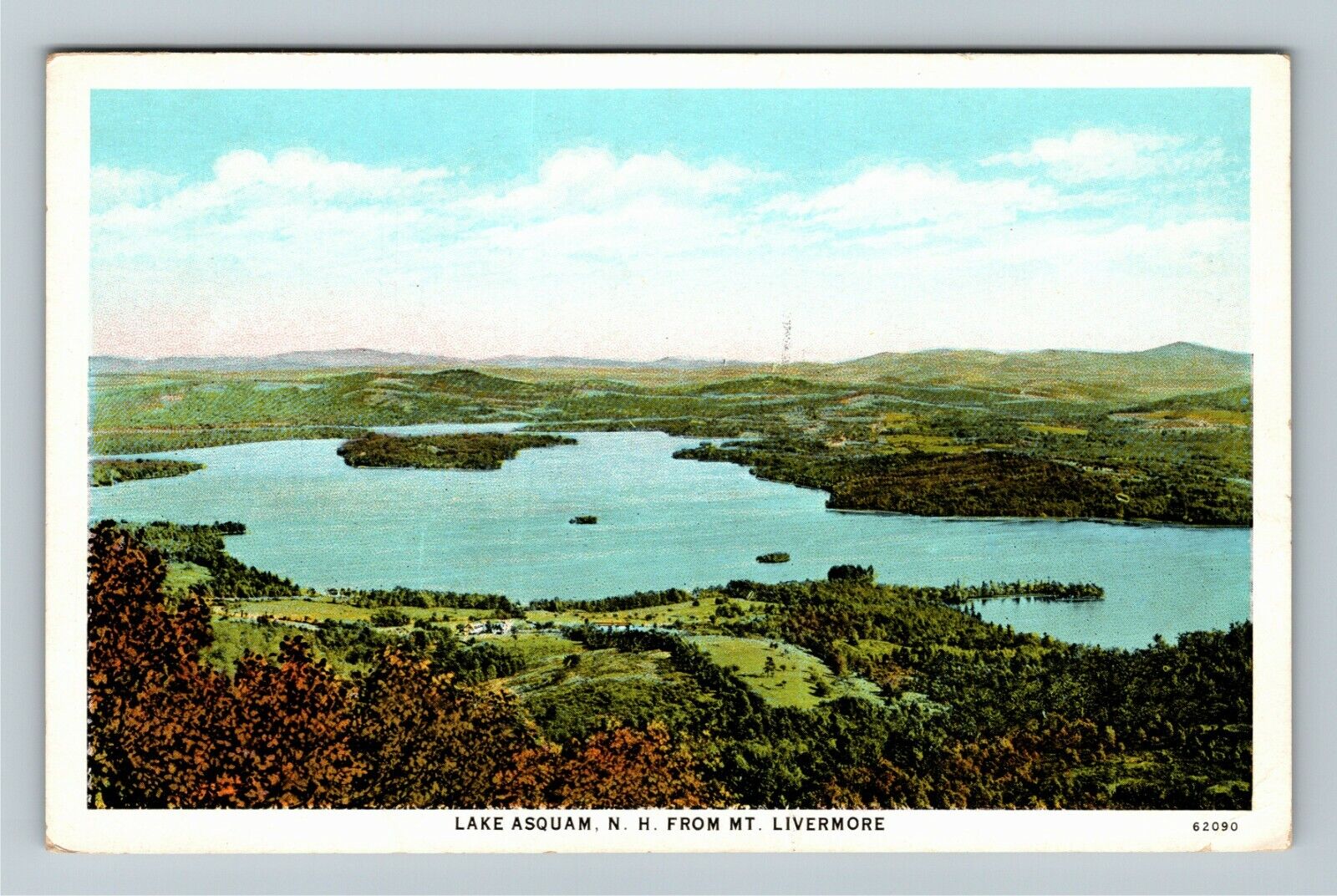 NH-New Hampshire, Lake Asquam, Mt. Livermore, Aerial View, Vintage Postcard