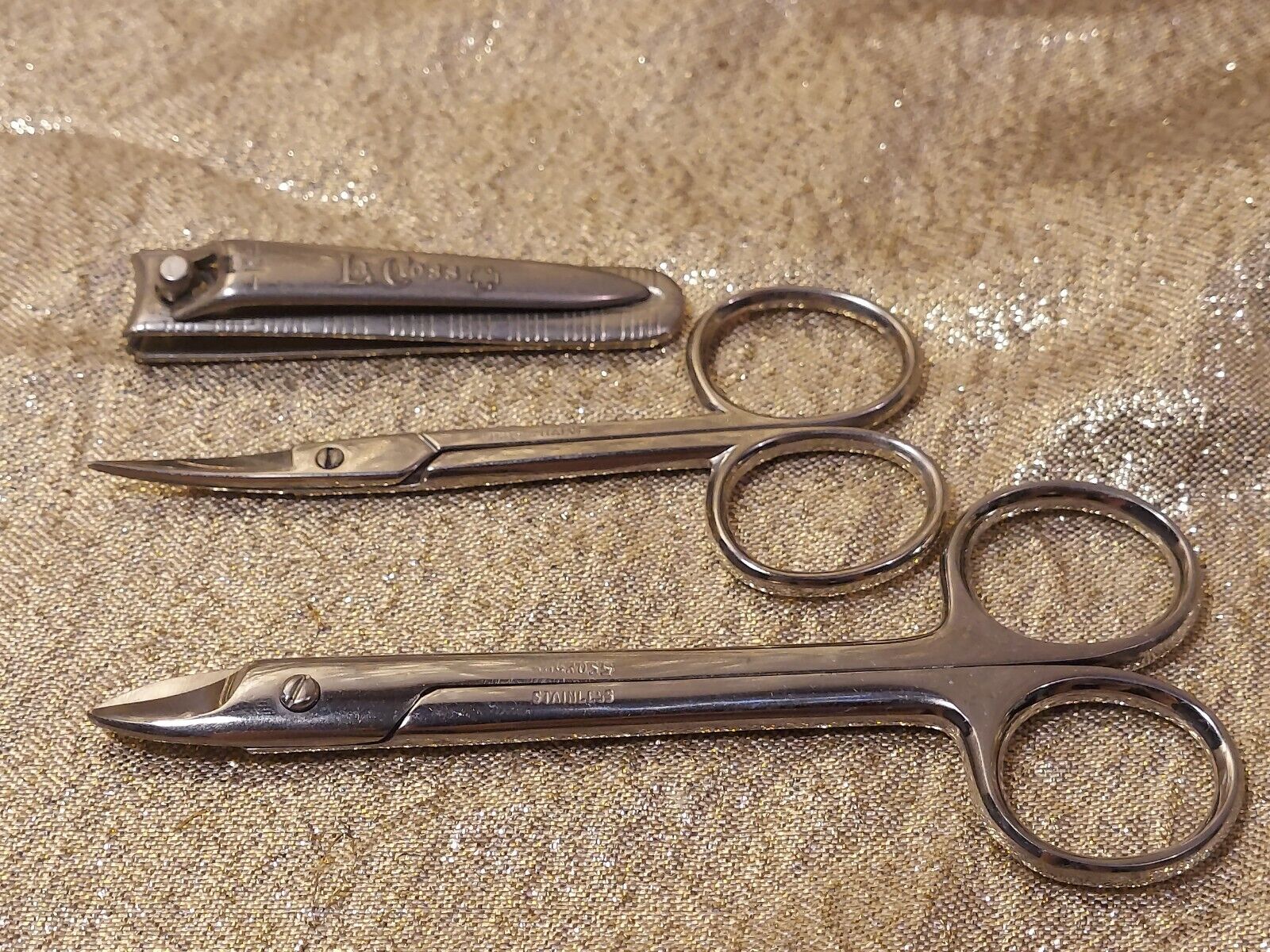 Vintage La Cross Set Nail Scissors Shears Cuticle Curved Straight Clippers