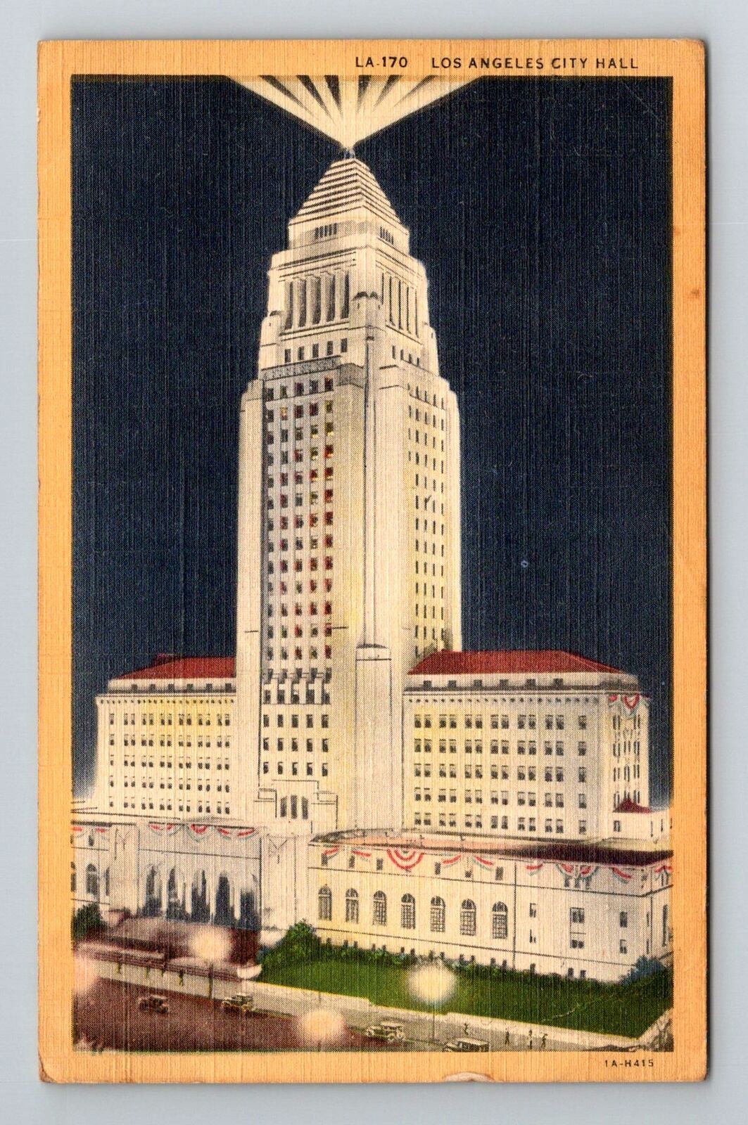 Los Angeles, CA-California, City Hall At Night Antique c1945, Vintage Postcard