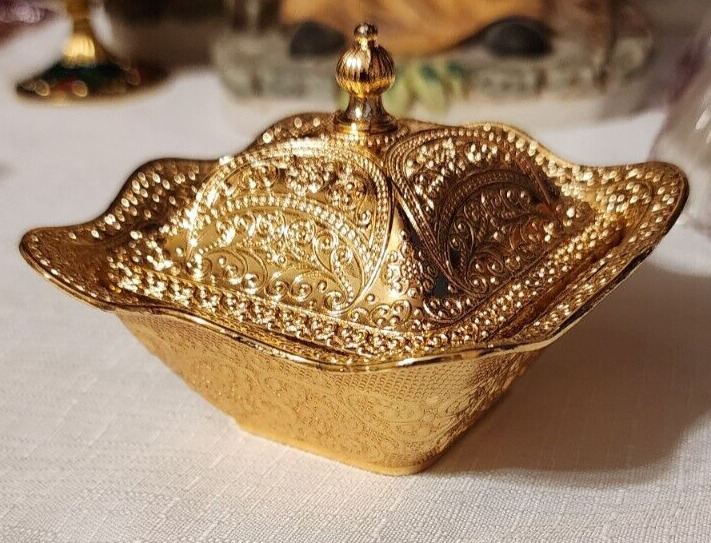 Bright Gold Trinket Dish Decorative United Arab Emirates Arabian Design