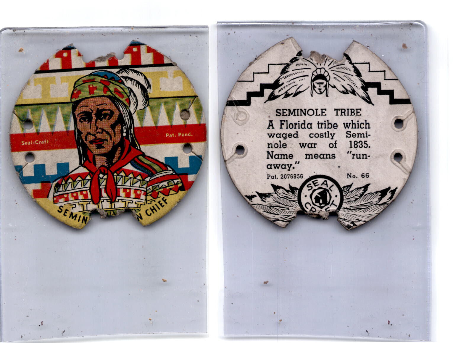 R123 Seal Craft, Seal Craft Discs, 1930\'s, #66 Seminole Indian Chief