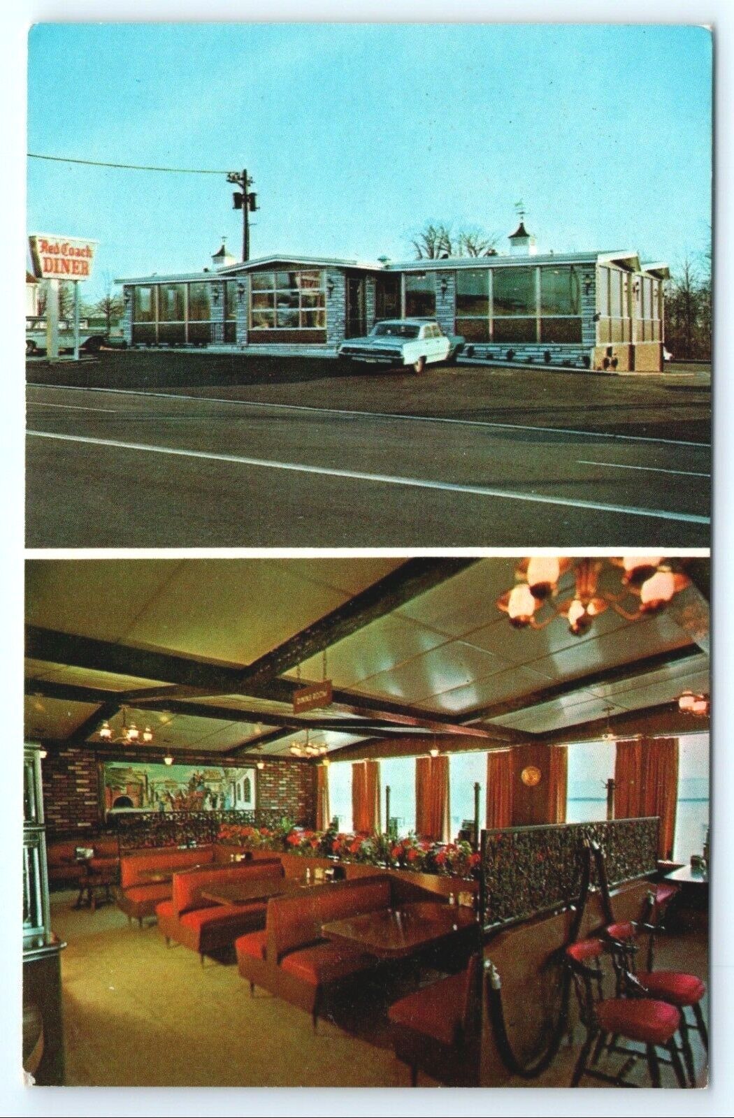 Vintage Postcard Red Coach Diner Westwood NJ New Jersey Interior