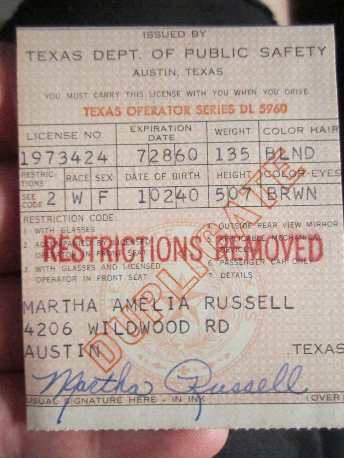 2 1959 STATE OF TEXAS DRIVER\'S LICENSES EXPIRED COLLECTIBLE & SIGNED -  BBA-41