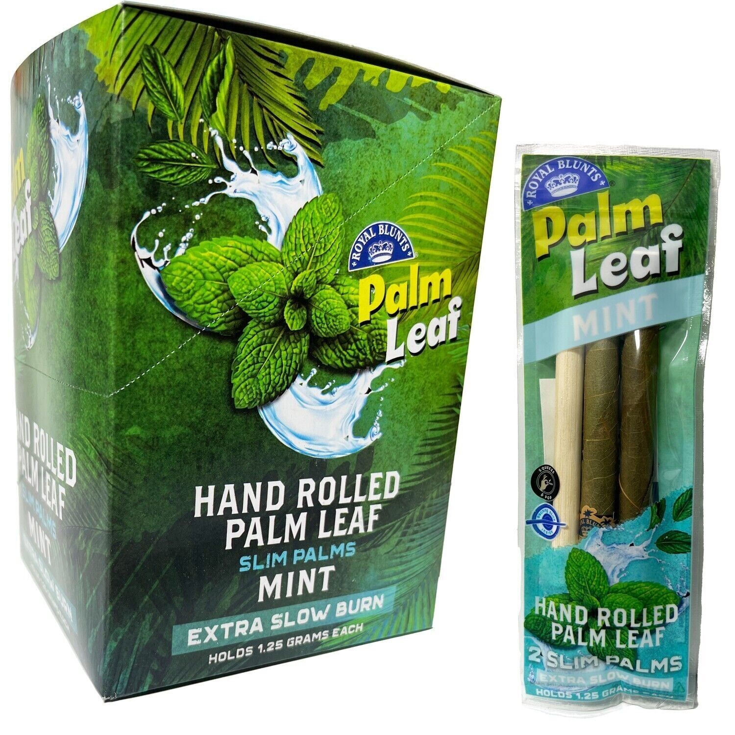 Royal B - Slim Palms -  Hand Rolled Palm Leafs - Mint (Box of 24)