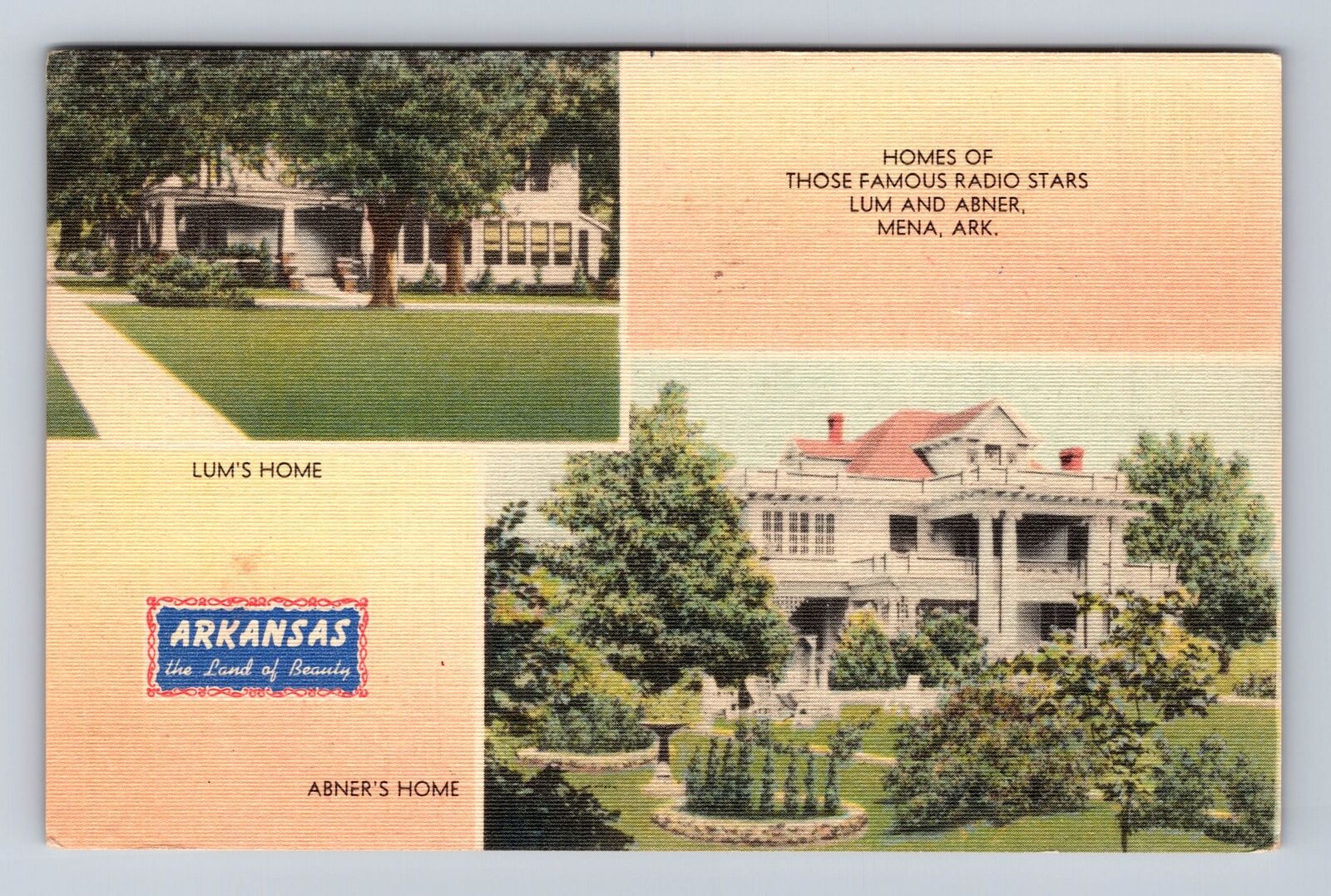 Mena AR- Arkansas, Homes Of Those Famous Radio Stars, Vintage c1948 Postcard
