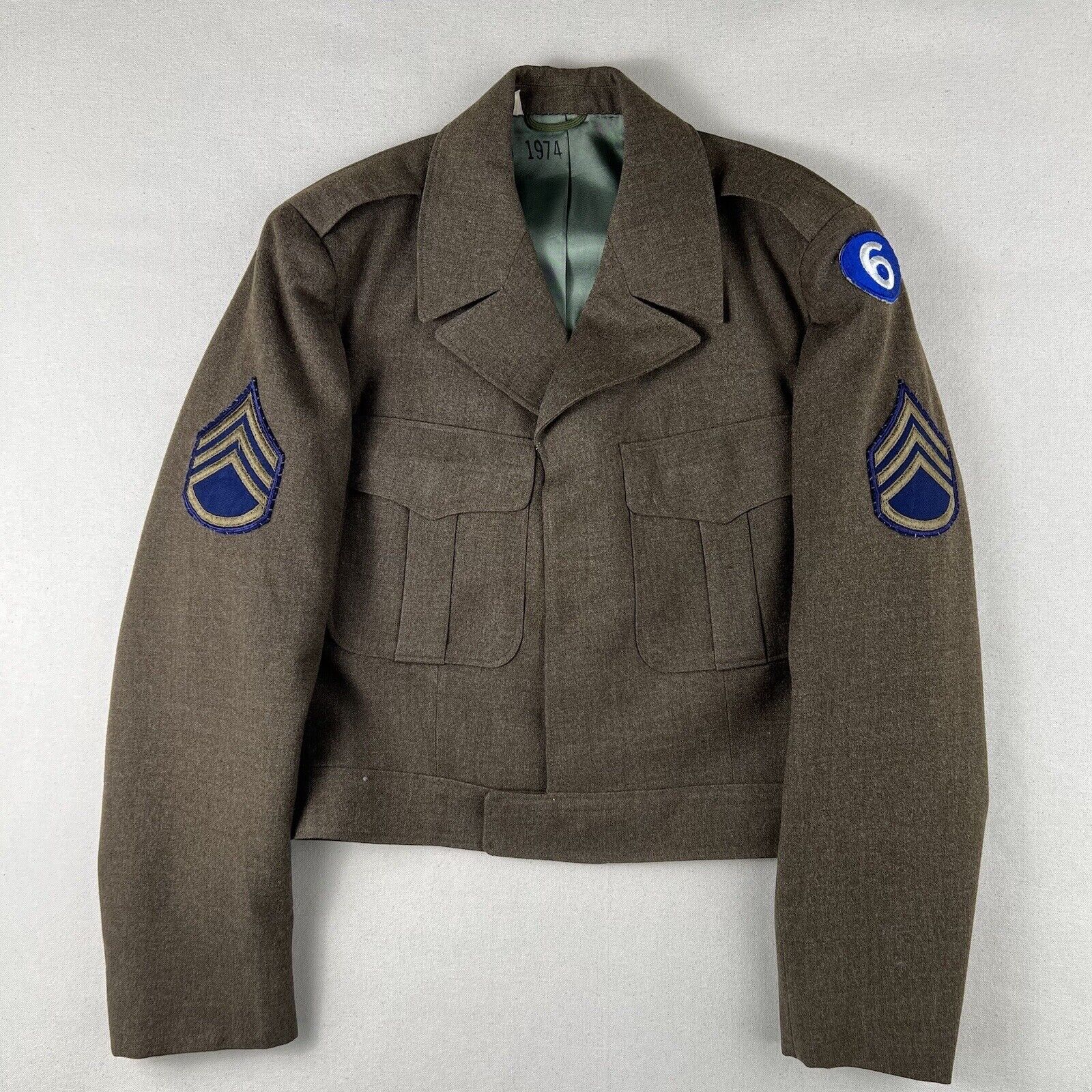 Vintage 50s Wool Serge Olive Drab Jacket Men’s 38R Green Collared Staff Sargent 