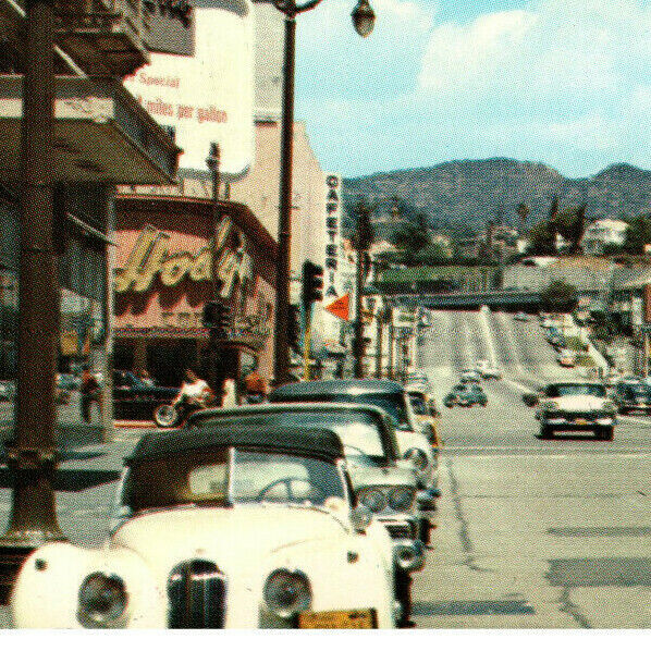 Vintage Postcard Hollywood & Vine 1950 Jaguar Automobile Street View Vintage Car