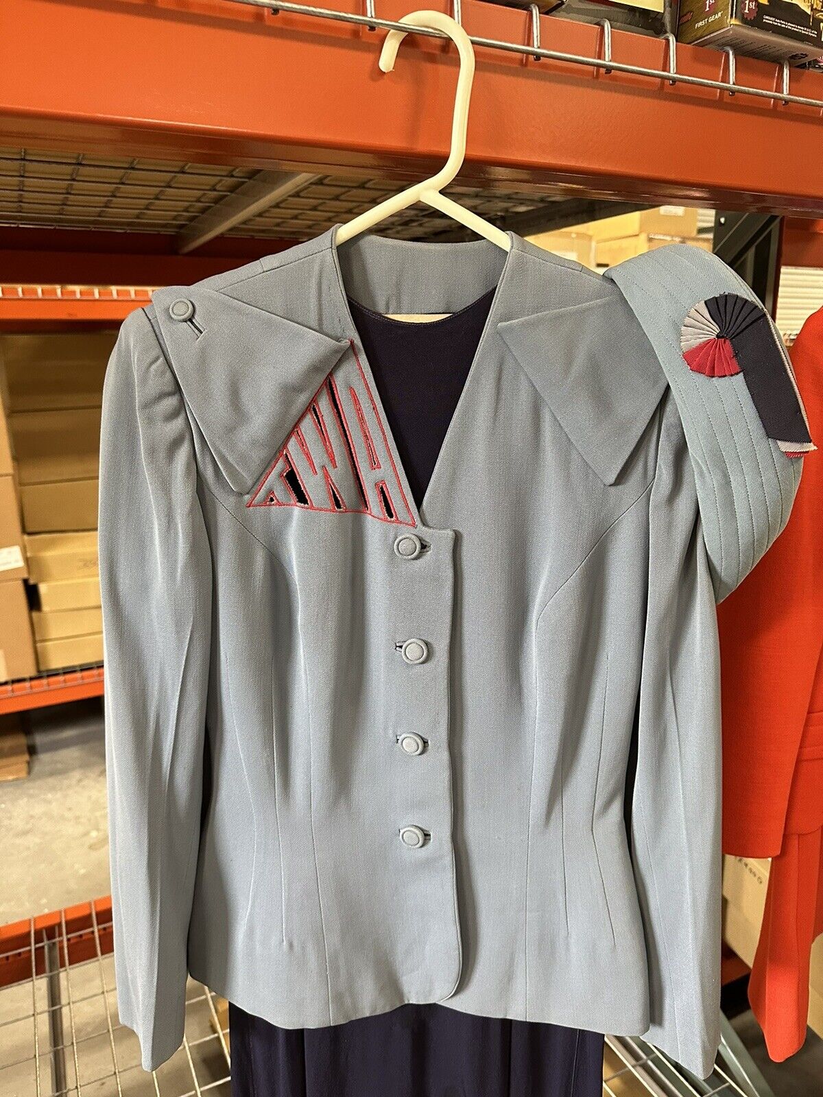 XRare 1944 TWA Flight Attendant Uniform W/Cap Howard Greer Design Jacket/Skirt