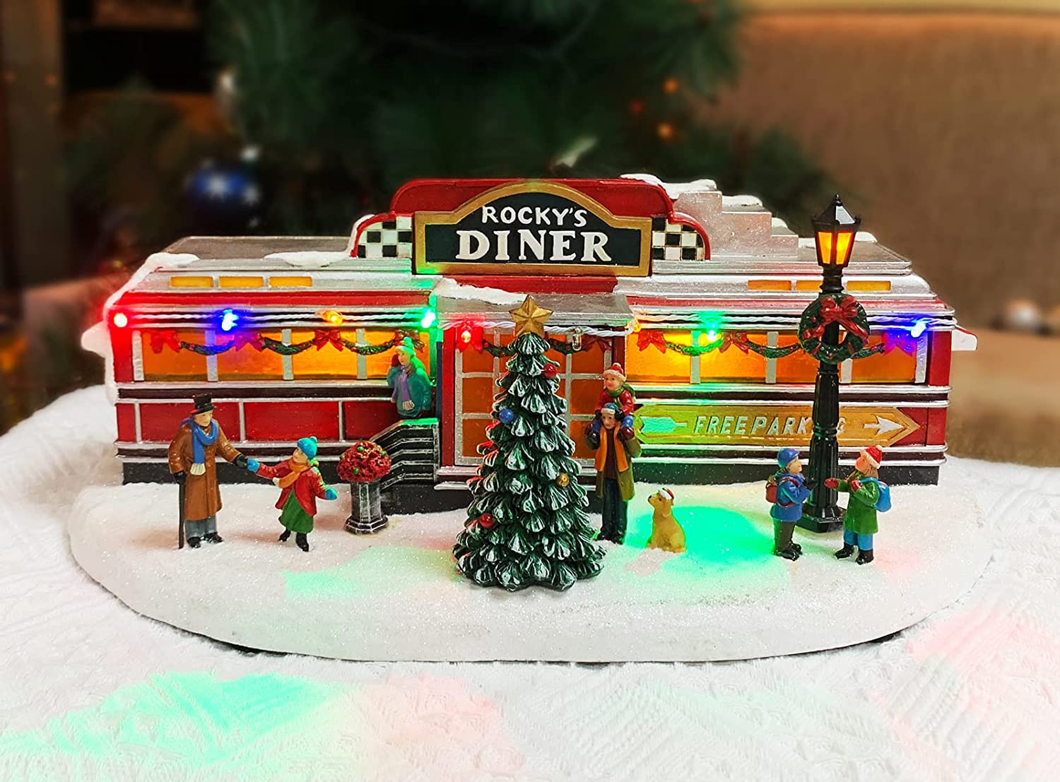 Christmas Village Building, Rocky\'S Diner, Retro 1950\'S Diner with LED Lights an
