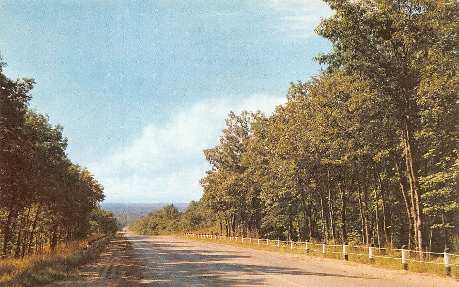 Vtg Postcard Michigan MI Scenic View Rural Highway Road Travel Camping Serenity