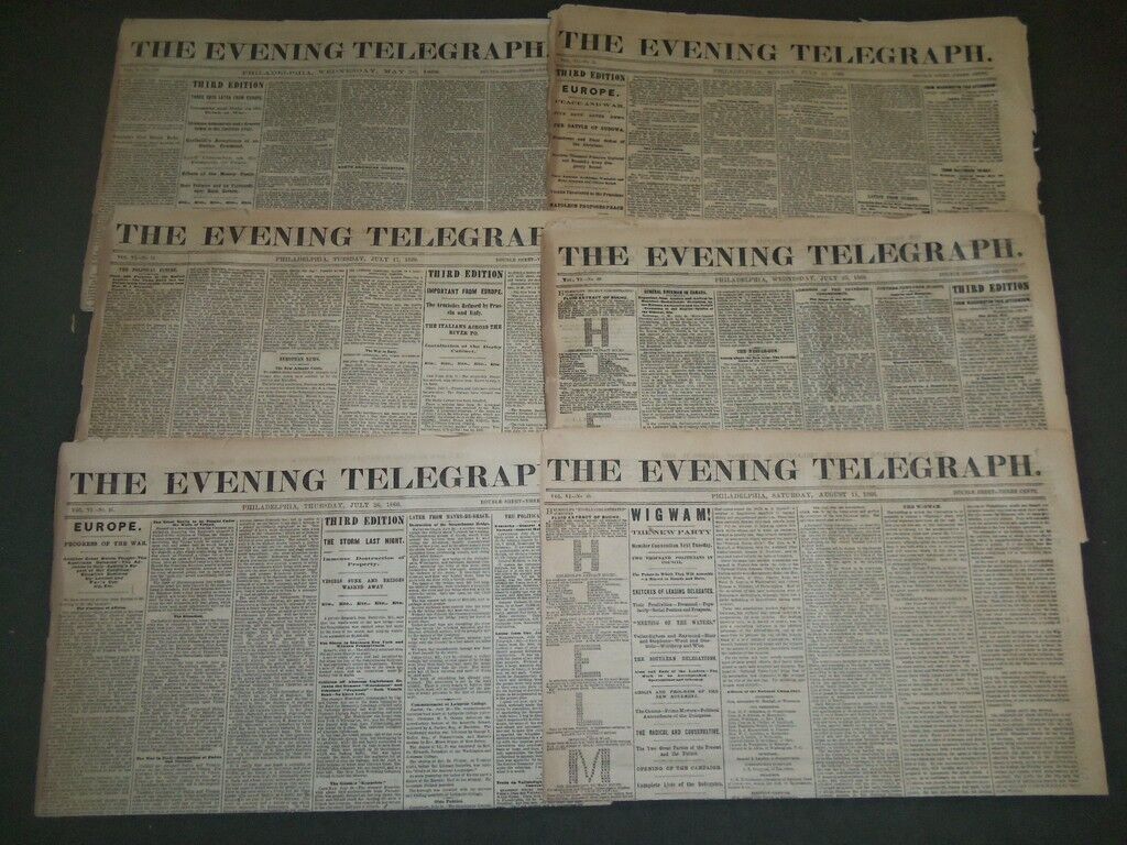 1866 THE EVENING TELEGRAPH NEWSPAPER LOT OF 11 - NICE ADVERTISEMENTS - NP 1439