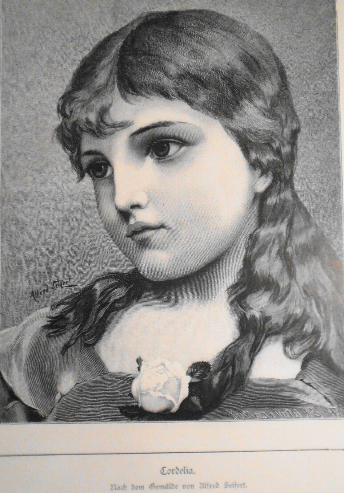 Cordelia, by Alfred Seifert --  1884 -- Original antique print