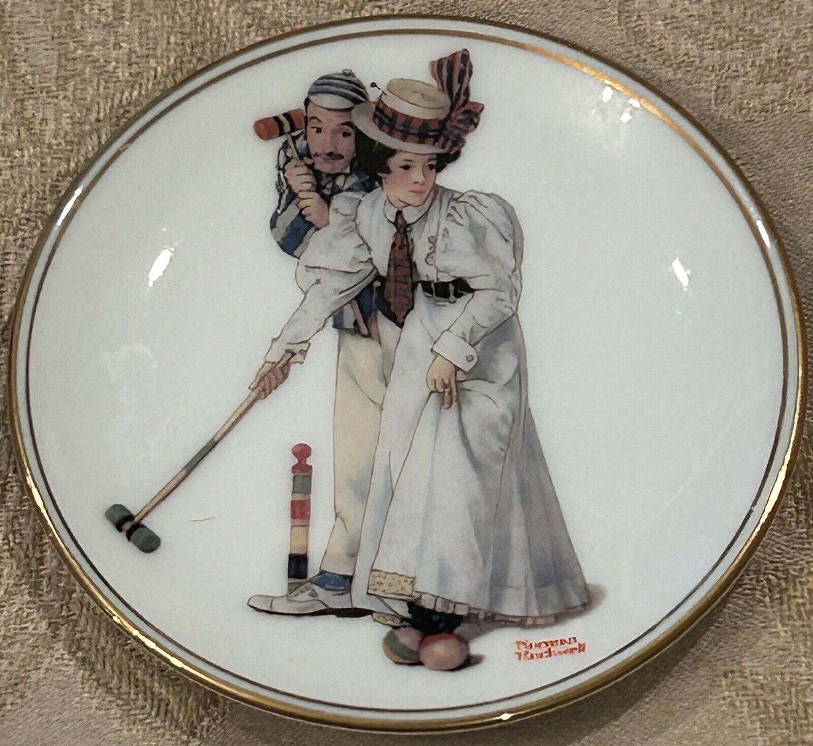 Norman Rockwell Miniature Collector’s Plate  “CROQUET” Vintage D1-51
