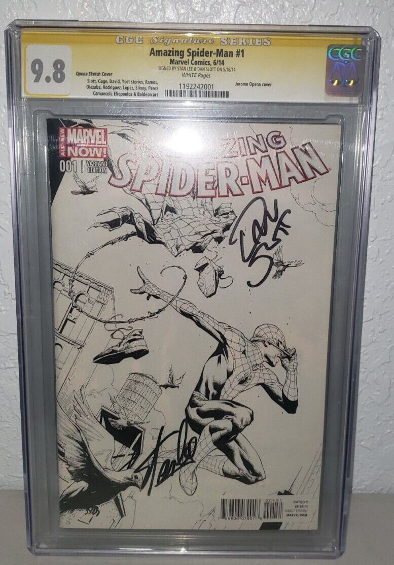 2x Signed Amazing Spiderman 1 CGC SS 9.8  (2014) Stan Lee +1 Opena Sketch Cover