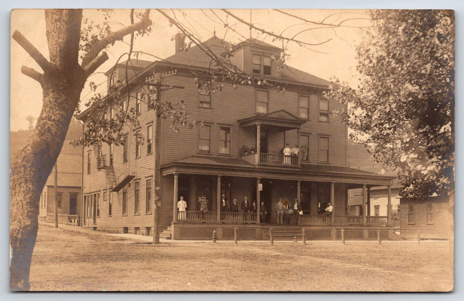 RPPC Well Dressed People Posing on Porch & Balcony of Large Home c1930 A24