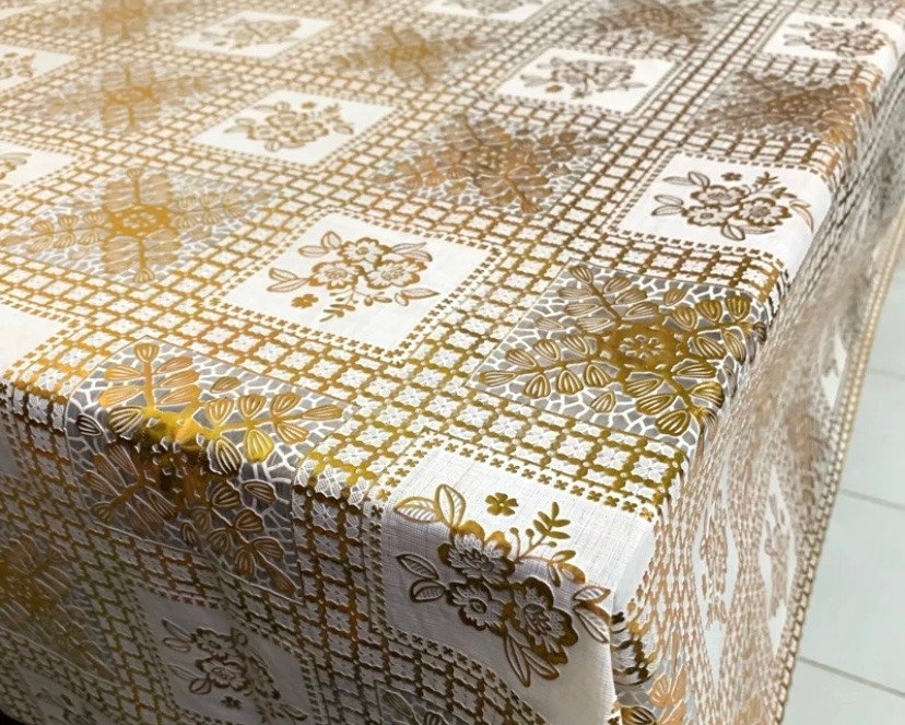 Thai Vintage Tablecloth GOLD Print Shiny  100x140 cm Waterproof Unique Beautiful