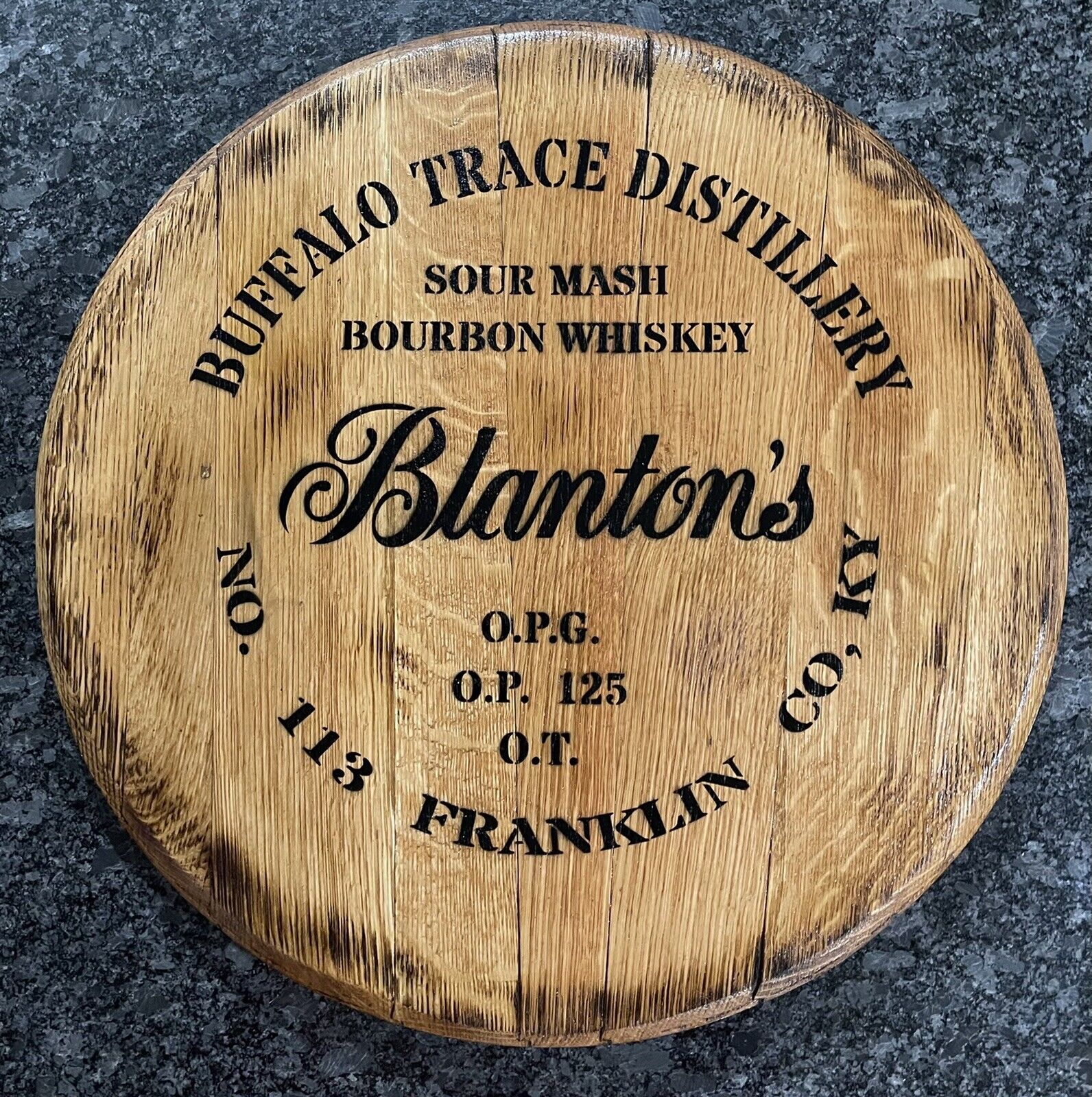Buffalo Trace Distiller (Blanton\'s) Bourbon Barrel Head 21.5” AuthenticReclaimed