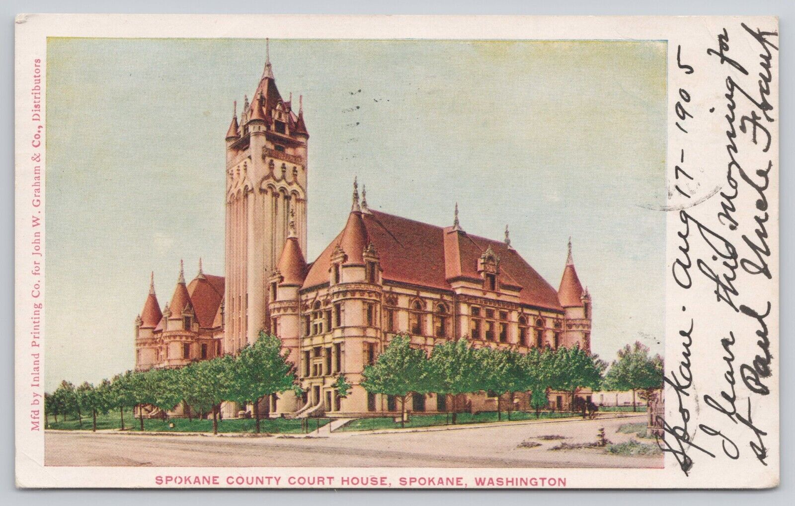 Spokane Washington WA County Court House c1905 Antique Postcard