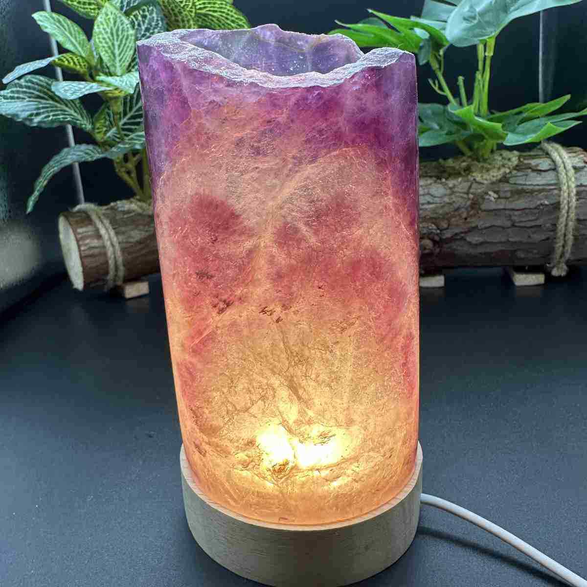 830g Natural Rainbow fluorite lamp tube crystal mineral healing decor