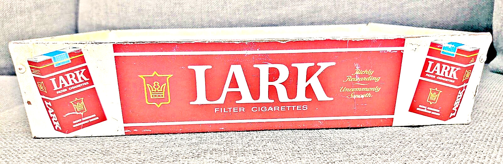 VINTAGE LARK CIGARETTES STORE DISPLAY METAL TIN TRAY BOX SIGN Tobacco Smoking