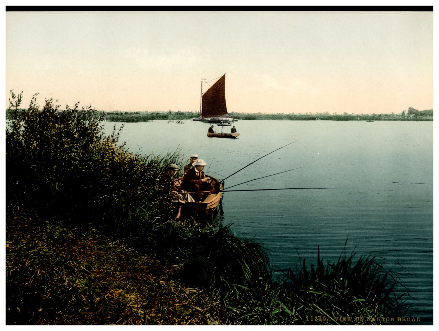 England. Broad District. View on Barton Broad.  Vintage Photochrome by P.Z, Ph