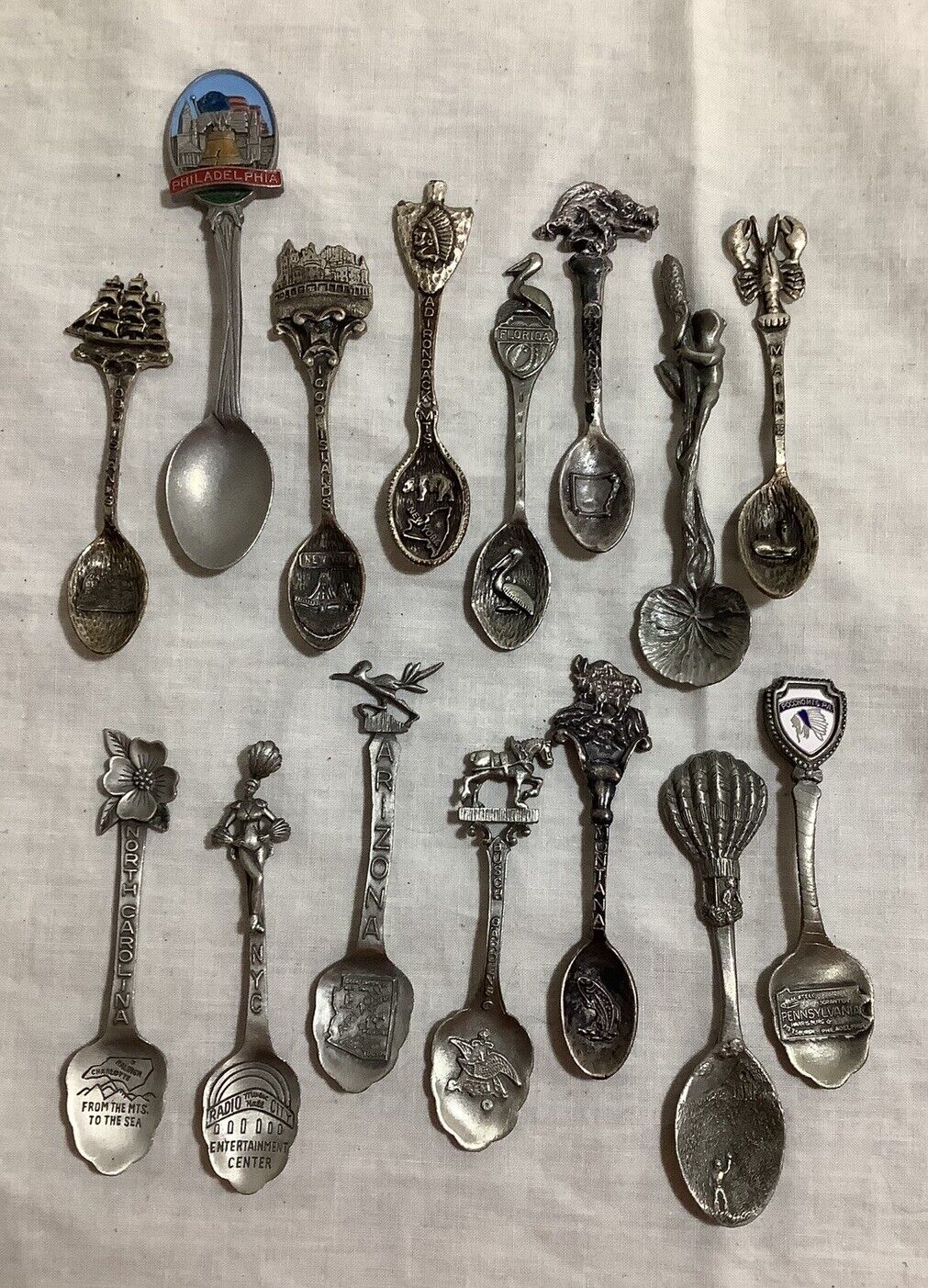 Set Of 15 Pewter Souvenir Spoons. Pewter States Spoons. Pewter Spoon