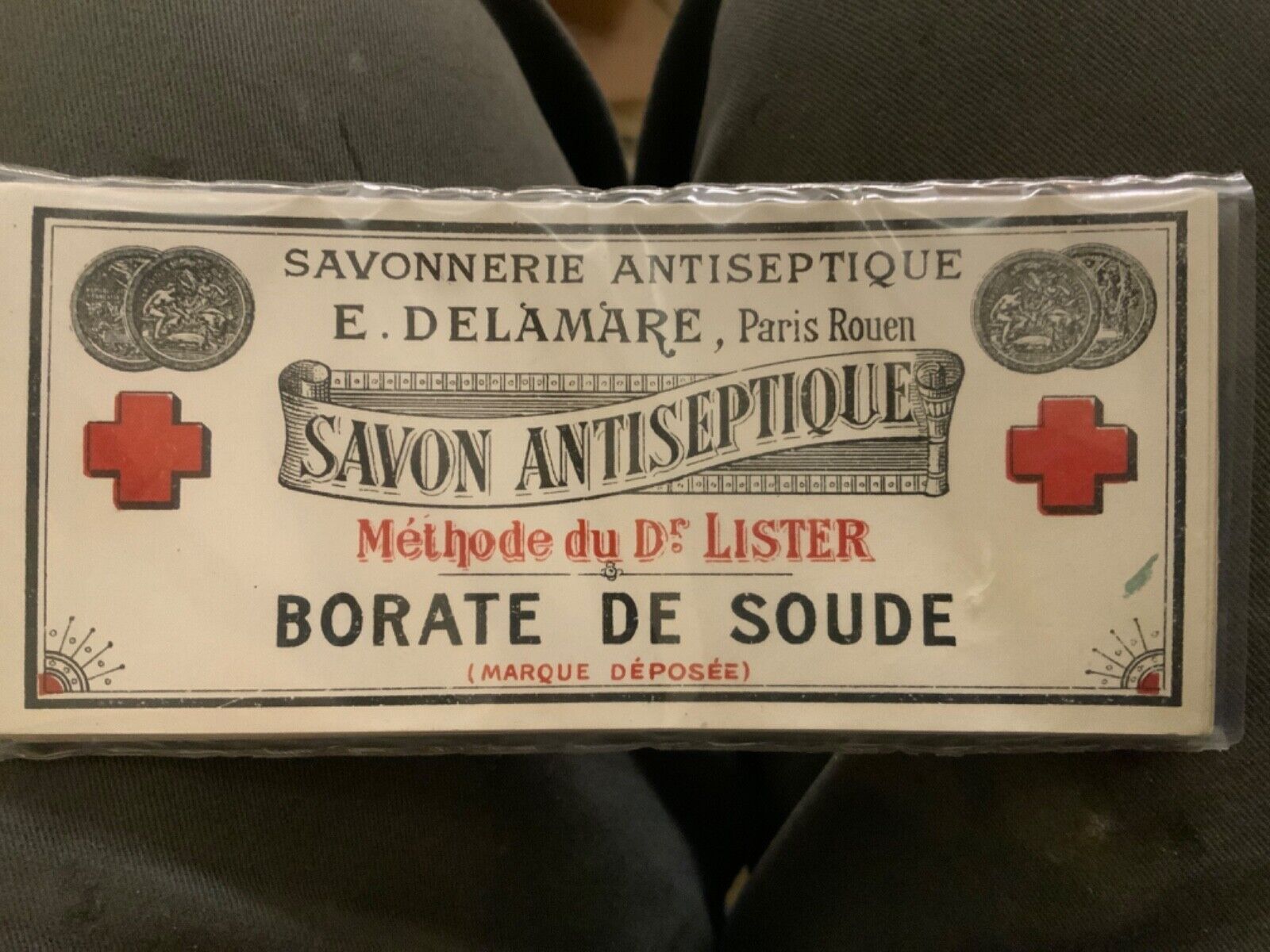 French c1910's Perfume Label Savon Antiseptique Borate De Soude - Red Cross