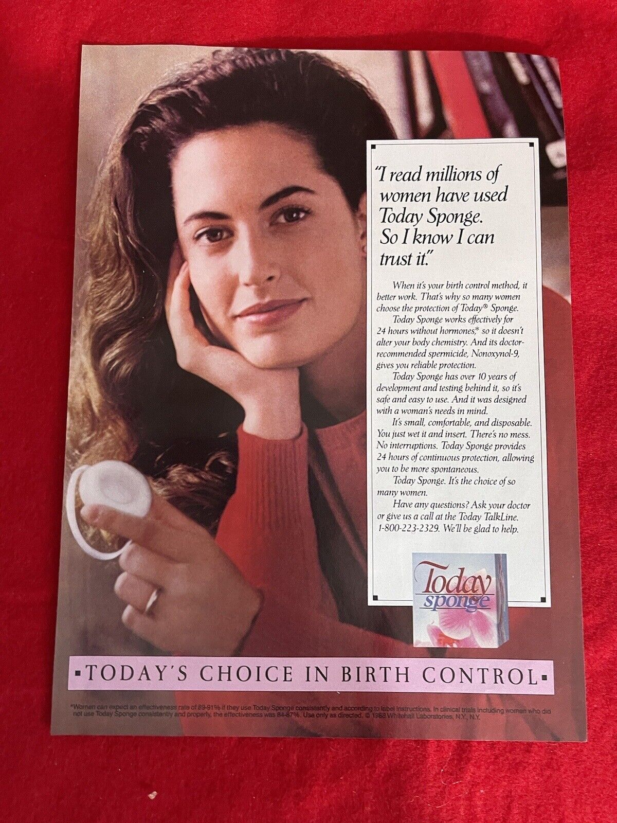 Vintage 1989 Today Sponge Birth Control Print Ad