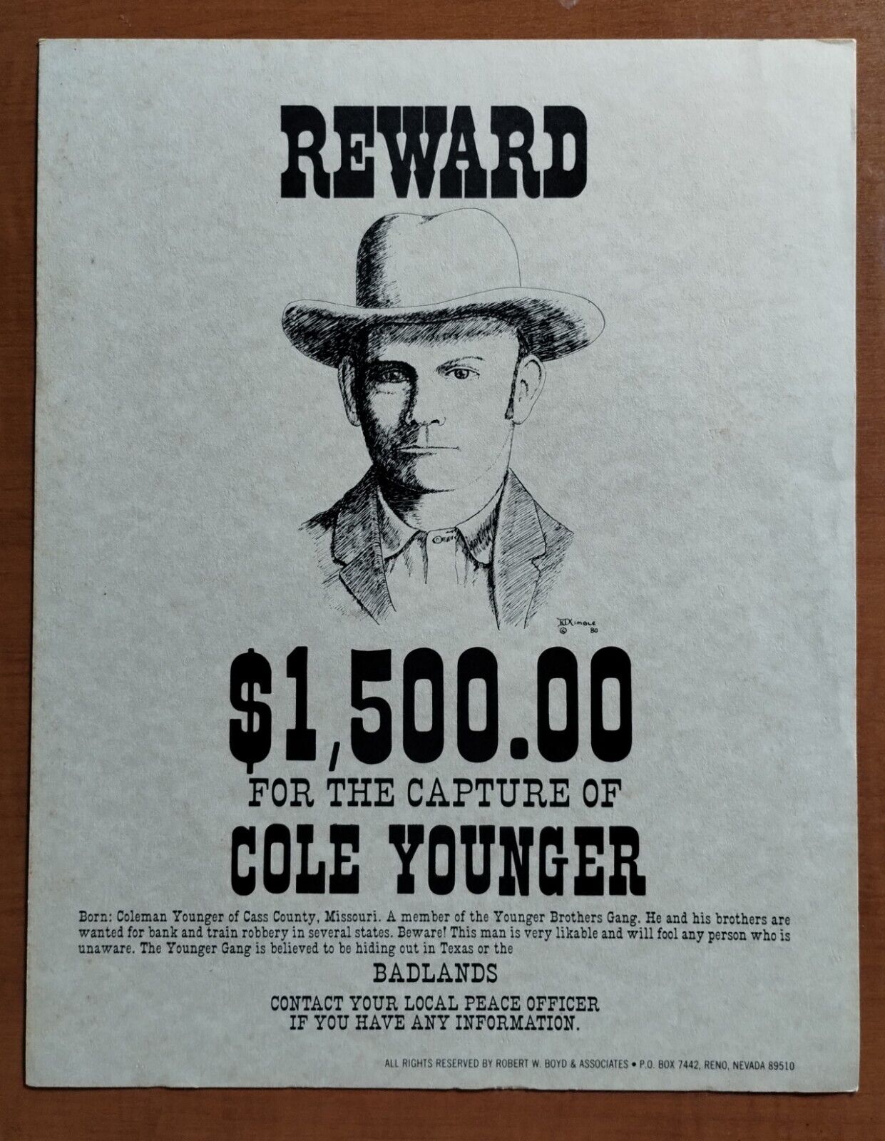 Cole Younger Wanted Poster 11x14\
