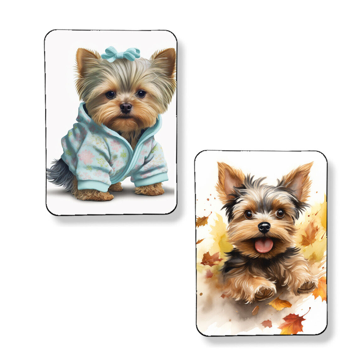 Set of 2 Yorkshire Terrier Yorkie Magnets Bedtime & Play Time Graphic Art Prints