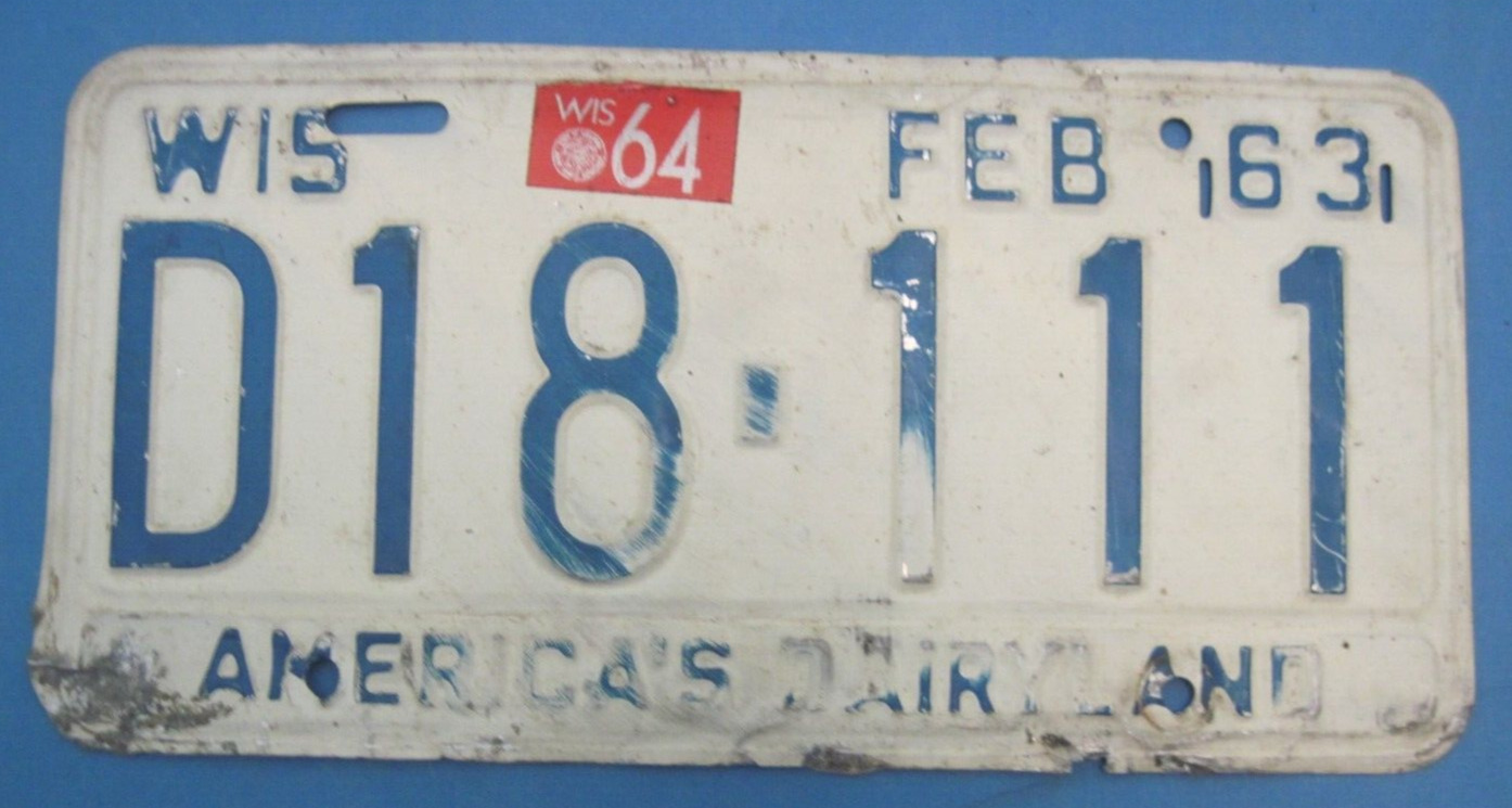 1963 Wisconsin license plate with 1964 date sticker