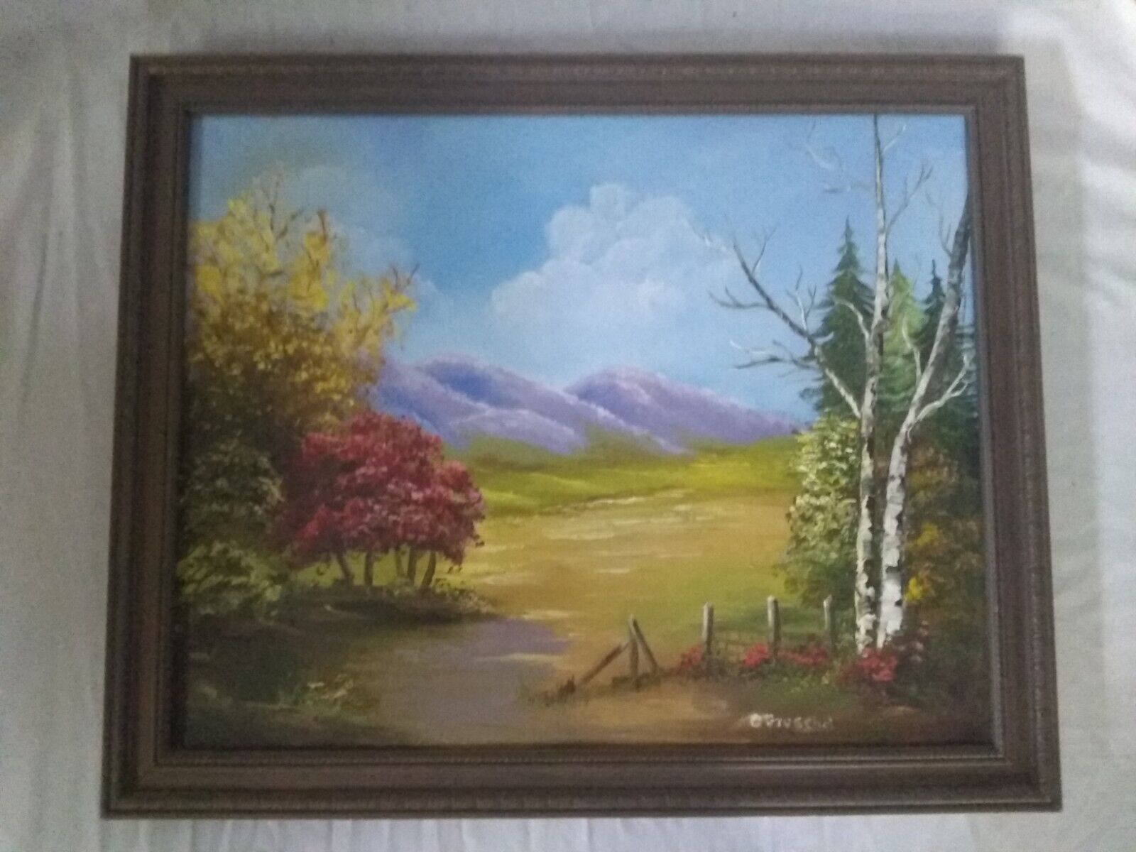 C Groschel Oil on Canvas 16 X 21 Canvas with frame 18X 23. Mountains Valley Wood