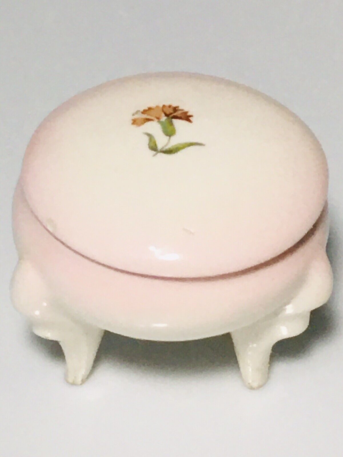 Vintage Retro Pill Box Tooth Fairy Box Jewelry Box French Footed w Lid Floral