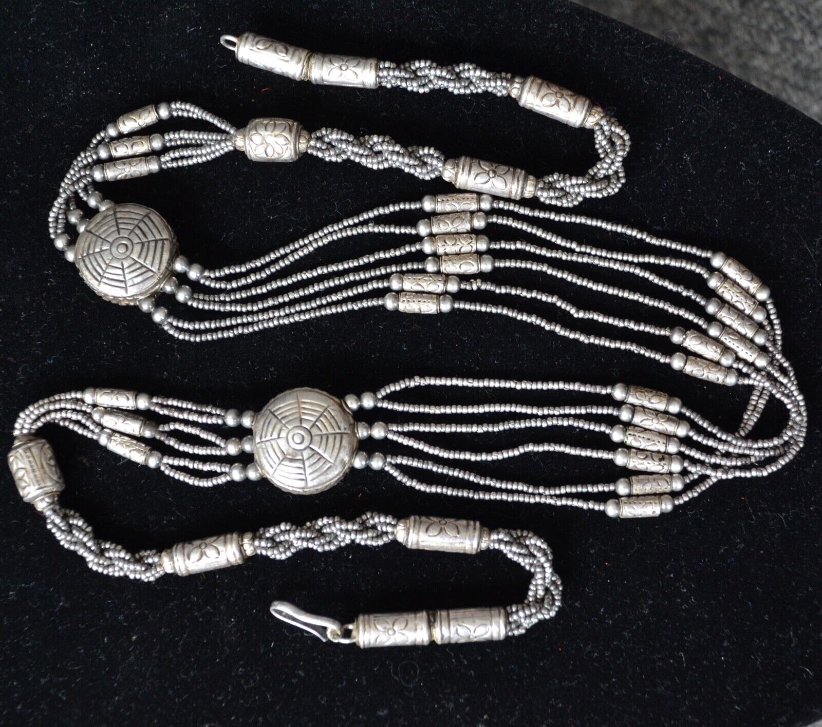 Antique tribal necklace, multistrand sterling silver necklace, Middle East -V236