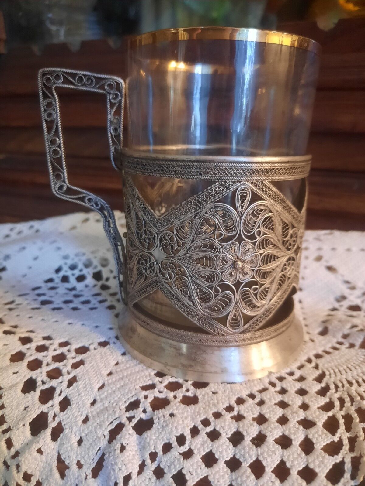 Tea Cup Holder USSR Filigree Cupronickel Podstakannik Soviet Vintage