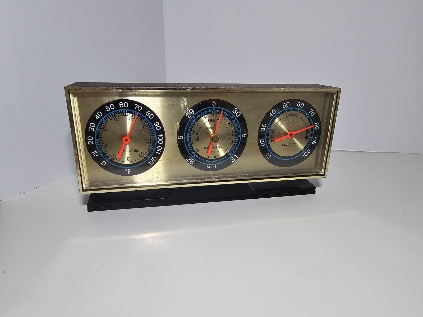 Vintage Springfield Instrument Co. Desktop Thermometer Barometer Humidity Gauge