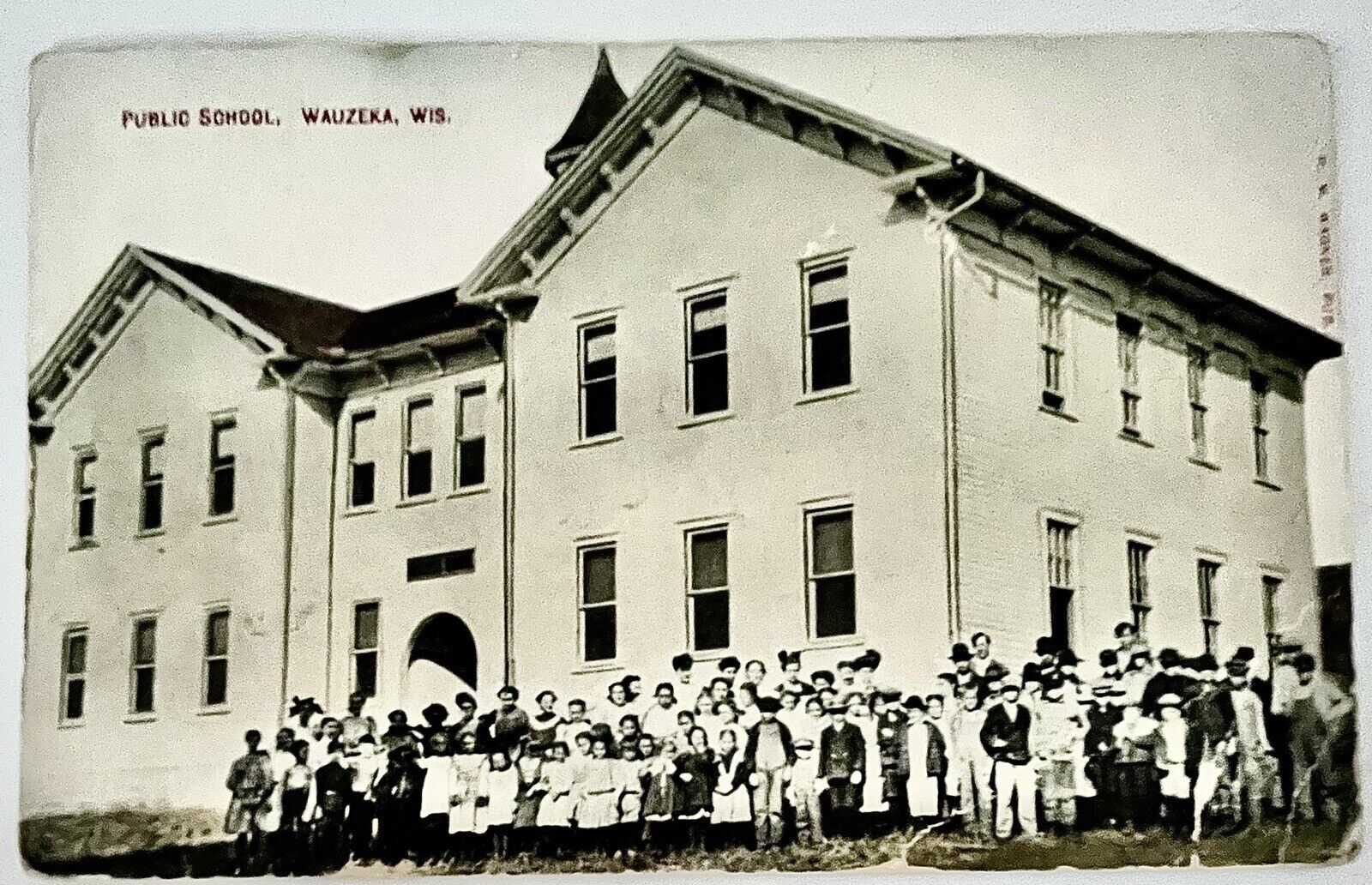 Wauzeka, Wisconsin, Public School 1911 Antique Postcard Students & Teachers